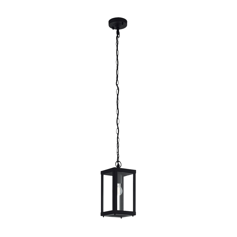 image 1 of EGLO Alamonte 1 Single Black Steel & Glass Caged Exterior Pendant