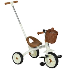 AIYAPLAY Toddler Trike with Adjustable Parent Handle Basket for Kids, White