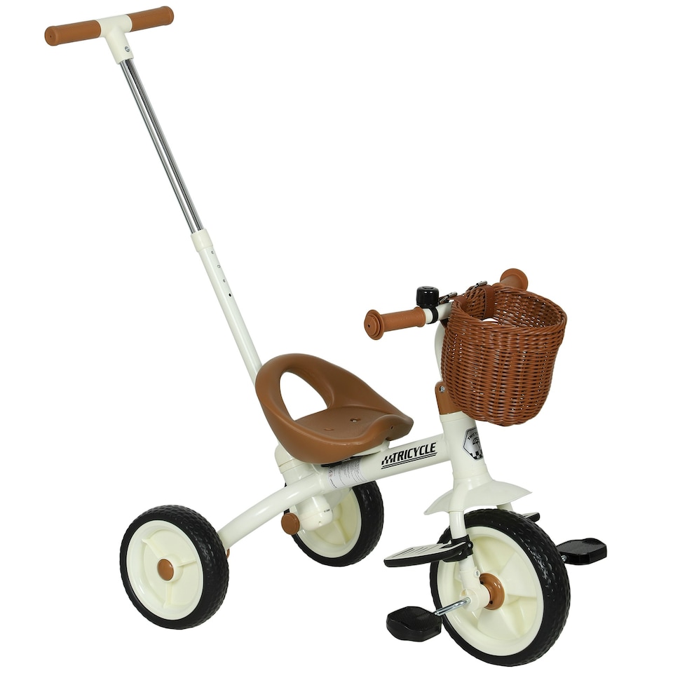 image 1 of AIYAPLAY Toddler Trike with Adjustable Parent Handle Basket for Kids, White