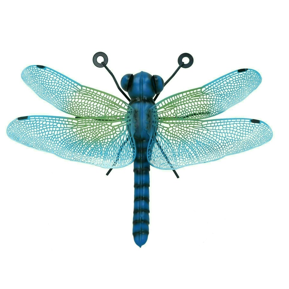 image 1 of Small Metal Blue Dragonfly Garden/Home Wall Art Ornament Gift 7x22x31cm
