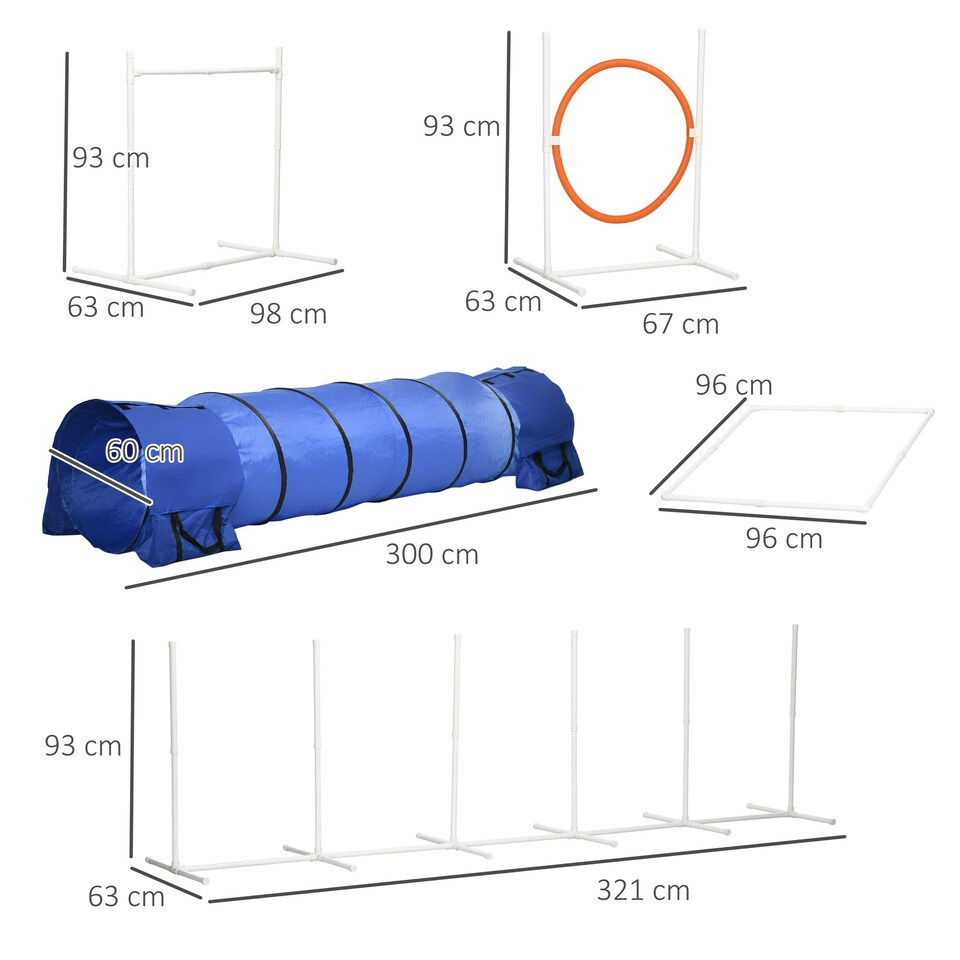 image 1 of PawHut Six-Piece Dog Agility Equipment Set w/ Carry Bag