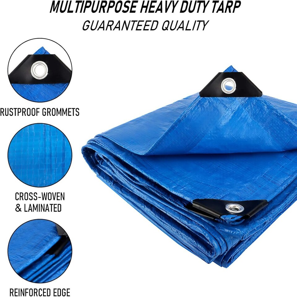 image 1 of Tarpaulin 3m x 3m Multi-Purpose Waterproof, UV Resistant Ground Sheet Cover Made of 90g/Square Metre Tarpaulin Blue