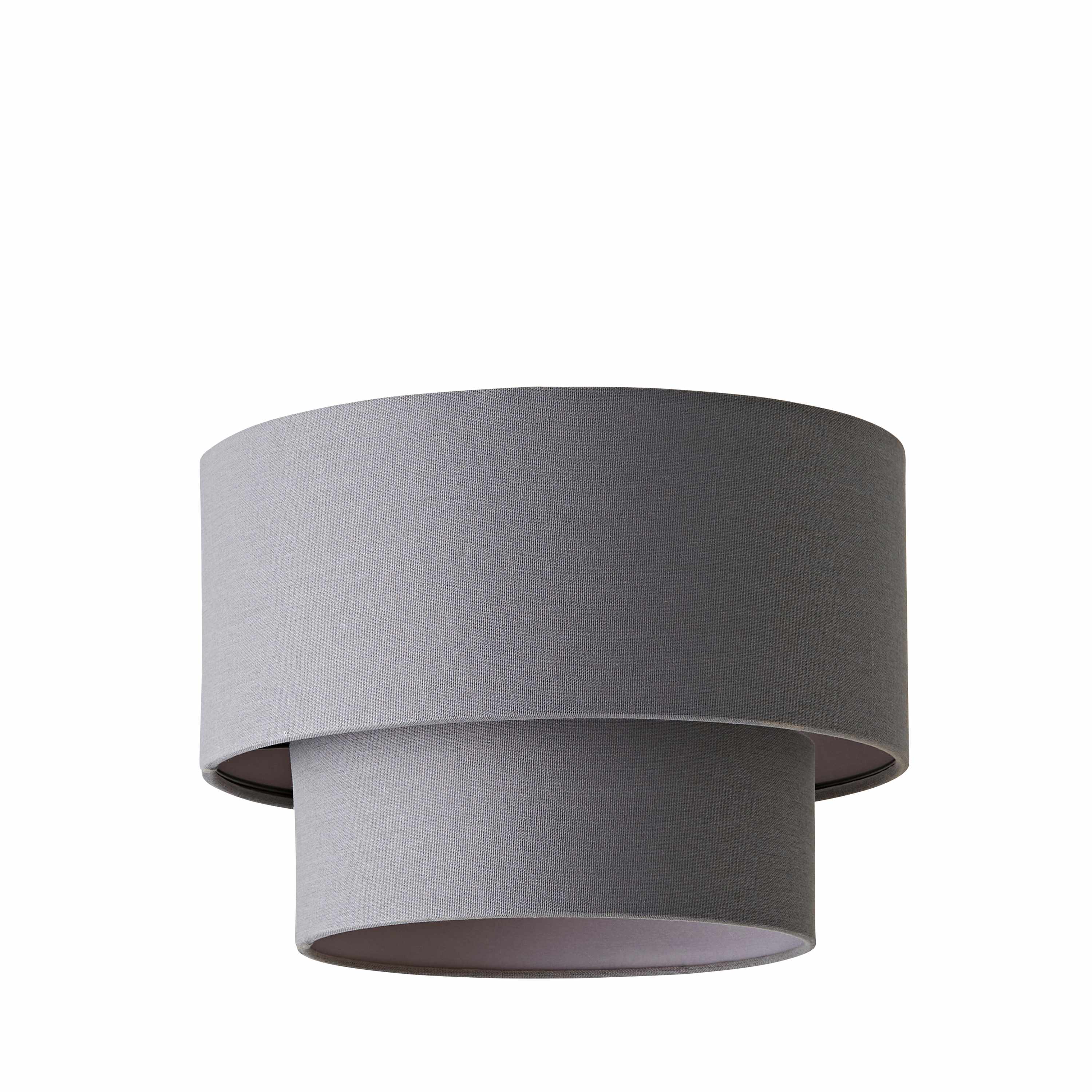 ValueLights Jodie Linen Two Tier Easy Fit Drum Ceiling Light Lamp Shade with Bulb in Grey