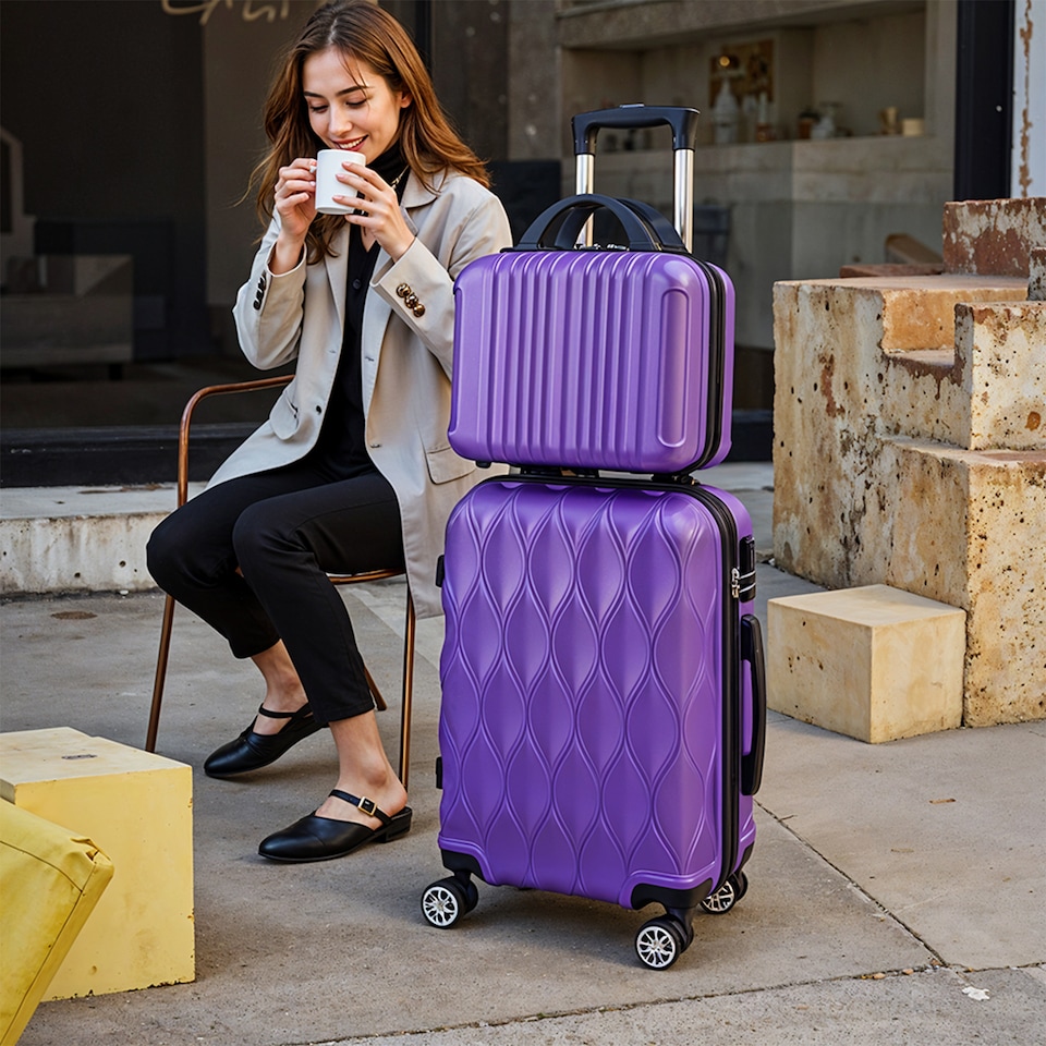 image 1 of Living and Home 2-Piece Hard Shell Suitcase Set - Purple 20" & 14"