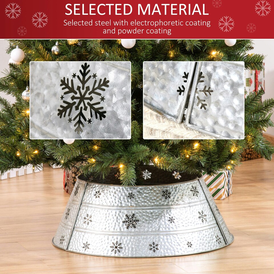 image 1 of HOMCOM 66cm Christmas Tree Collar with Hollow Snowflake Patterns Silver