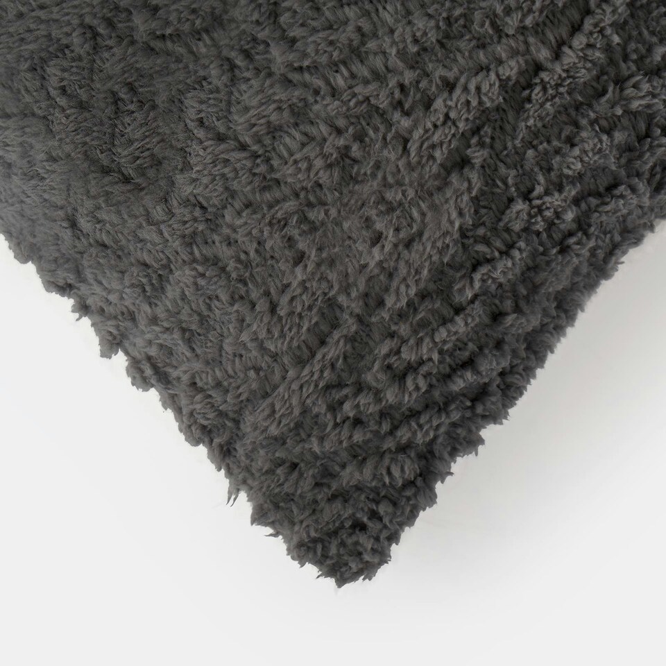 image 1 of OHS 4 x Cable Knit Sherpa Texture Filled Cushions, 45x45cm - Grey