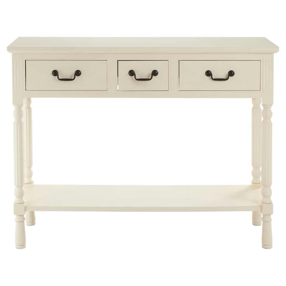 image 1 of Interiors by Premier Pearl White Console Table for Hallway, Pine Wood  Wood Table for Home Décor with 3 drawers White