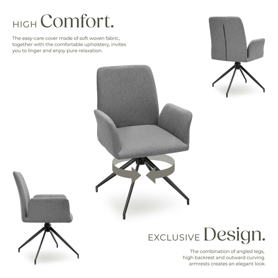image 1 of Swivel Chair Daya - upholstered, robust fabric, 55.5 x 58 x 87 cm - Set of 6 Grey | Anthracite