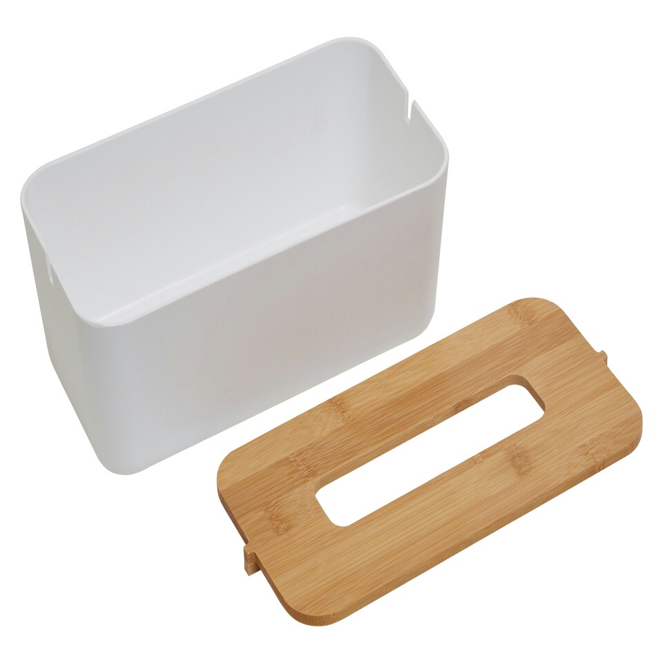 image 1 of Interiors by Premier Luxurious White Tissue Box With Bamboo Fibre Lid, Reusable Tissue Storage, Perfect For Home or Office Use
