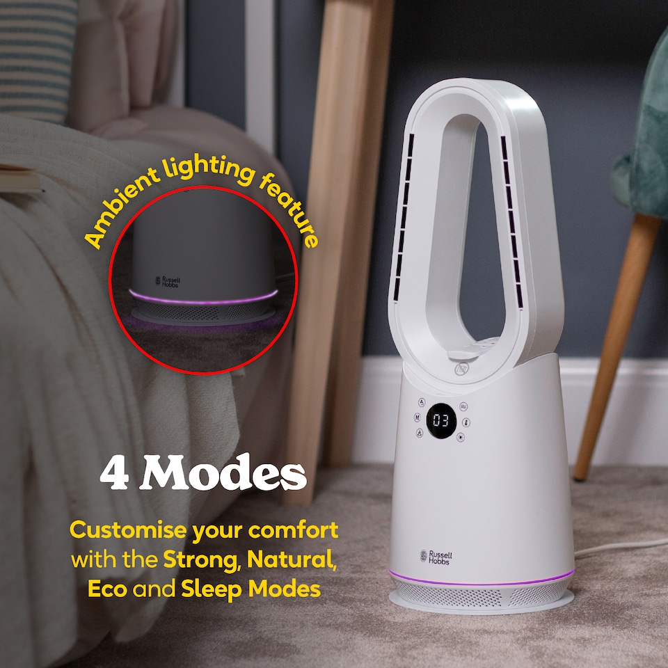 image 1 of Russell Hobbs Bladeless Cooling Tower Fan with Remote & Heater Function RHCBLDL3IN1