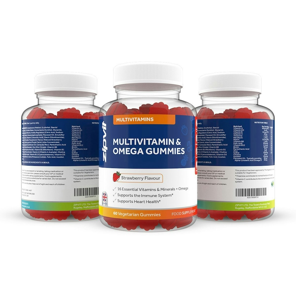 image 1 of Zipvit Multivitamin & Omega Gummies for Adults, 16 Vitamins, 60 Veggie Gummies, Supports Heart, Brain & Vision