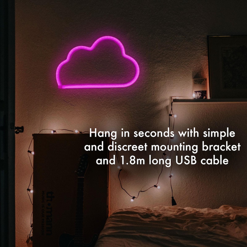 image 1 of Haven Cloud Neon LED Wall-Mounted Light - Soft Pink Decorative Hanging Lamp