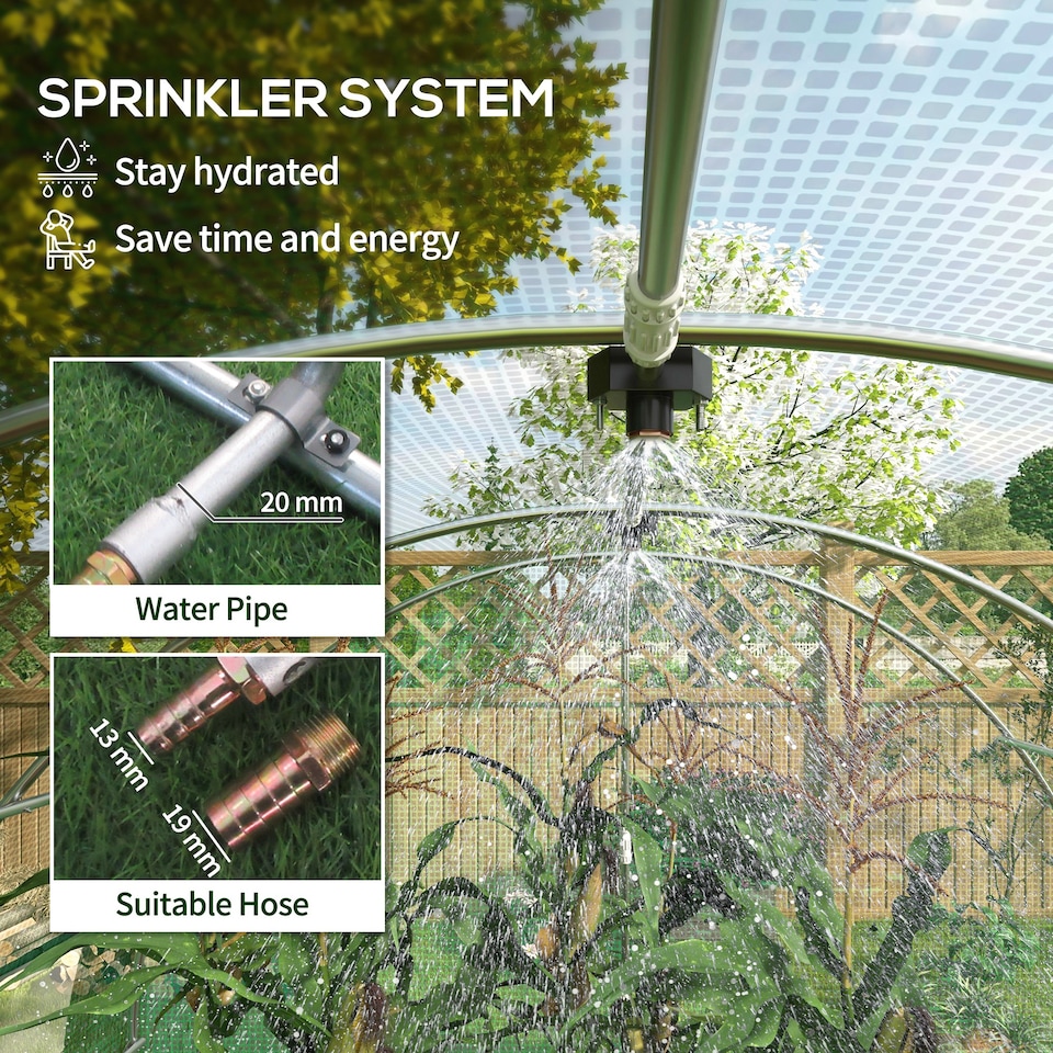 image 1 of Outsunny Polytunnel Green House with Sprinkler System, Wide Door, 4 x 3(m)