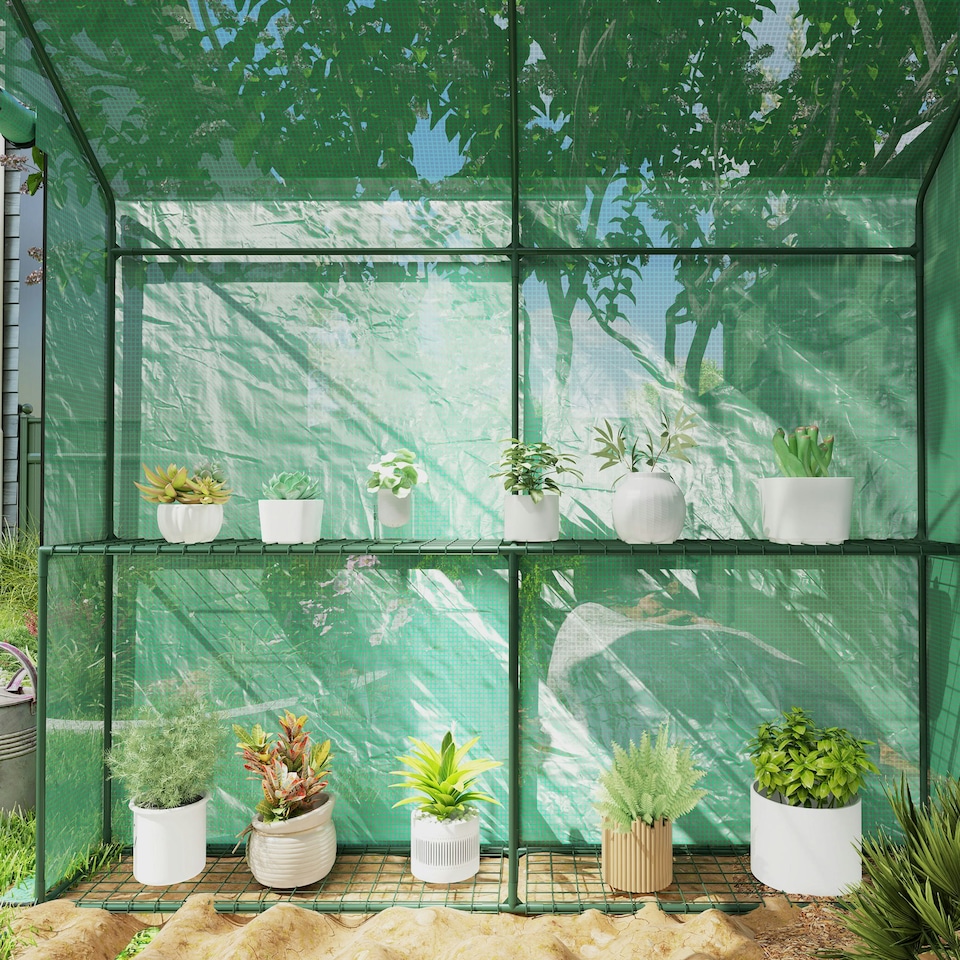 image 1 of Outsunny Walk in Greenhouse w/Shelves Steeple Grow House 120 x 186 x 190 cm
