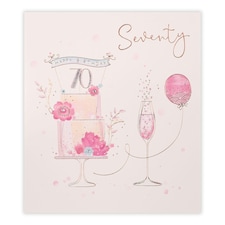 70th Cake And Champagne Birthday Card
