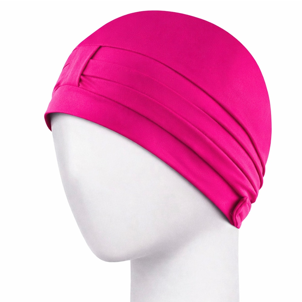 image 1 of Ladies Comfortable Fabric Swimming Cap | Turban Style Lightweight Swim Cap | Pink | Pink | One Size | 1