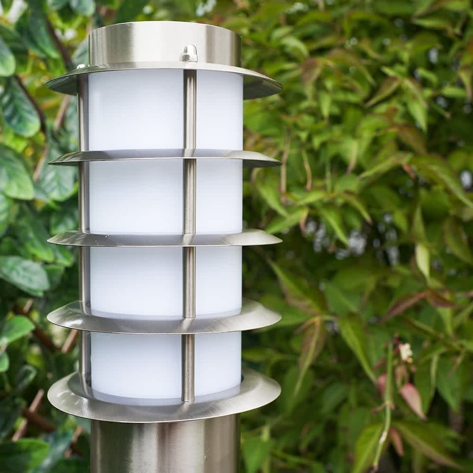 image 1 of ValueLights Wharf Outdoor Stainless Steel 1 Metre Bollard Lantern Light Post & Warm White LED Bulb | Chrome