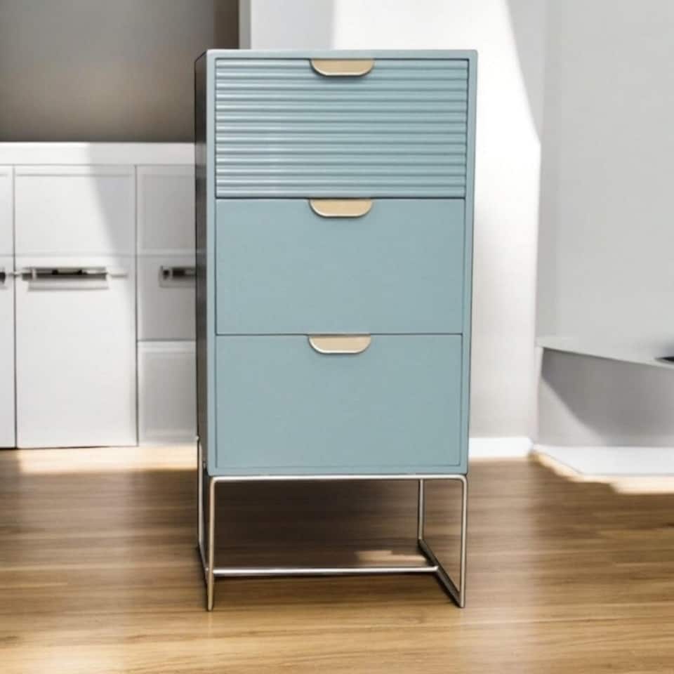 image 1 of 3 Drawer Bedside Table - Wood - L24 x W30 x H64 cm - Green