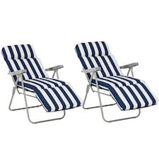 Outsunny Set of 2 Folding Sun Lounger Recliner Chairs Daybed Cushion Blue White
