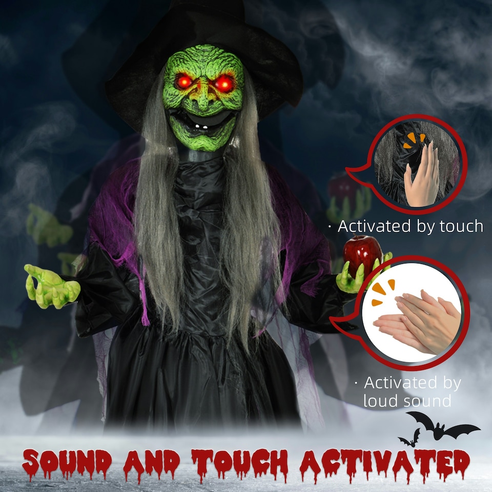 image 1 of HOMCOM Voice Activated Halloween Animatronics Witch, Battery Operated