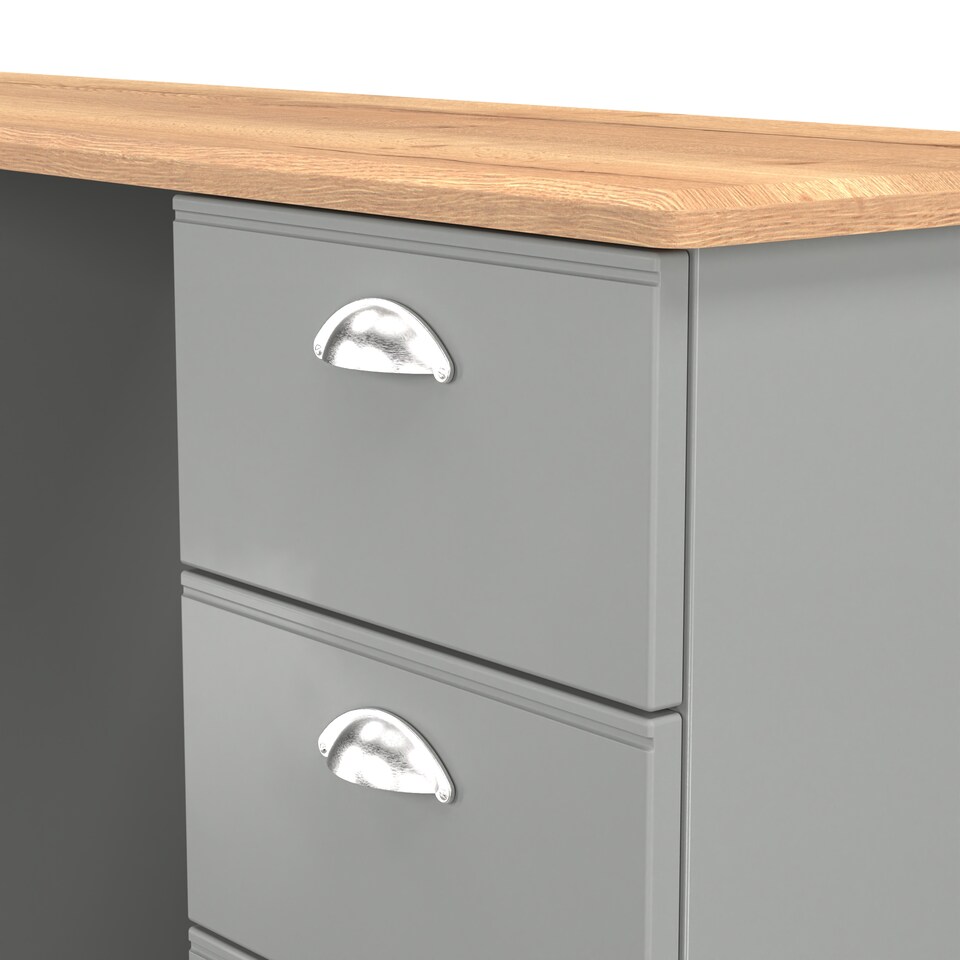image 1 of Albert 6 Drawer Kneehole Desk in Dusk Grey & Riviera Oak (Ready Assembled) | Grey | Dusk Grey & Riviera Oak