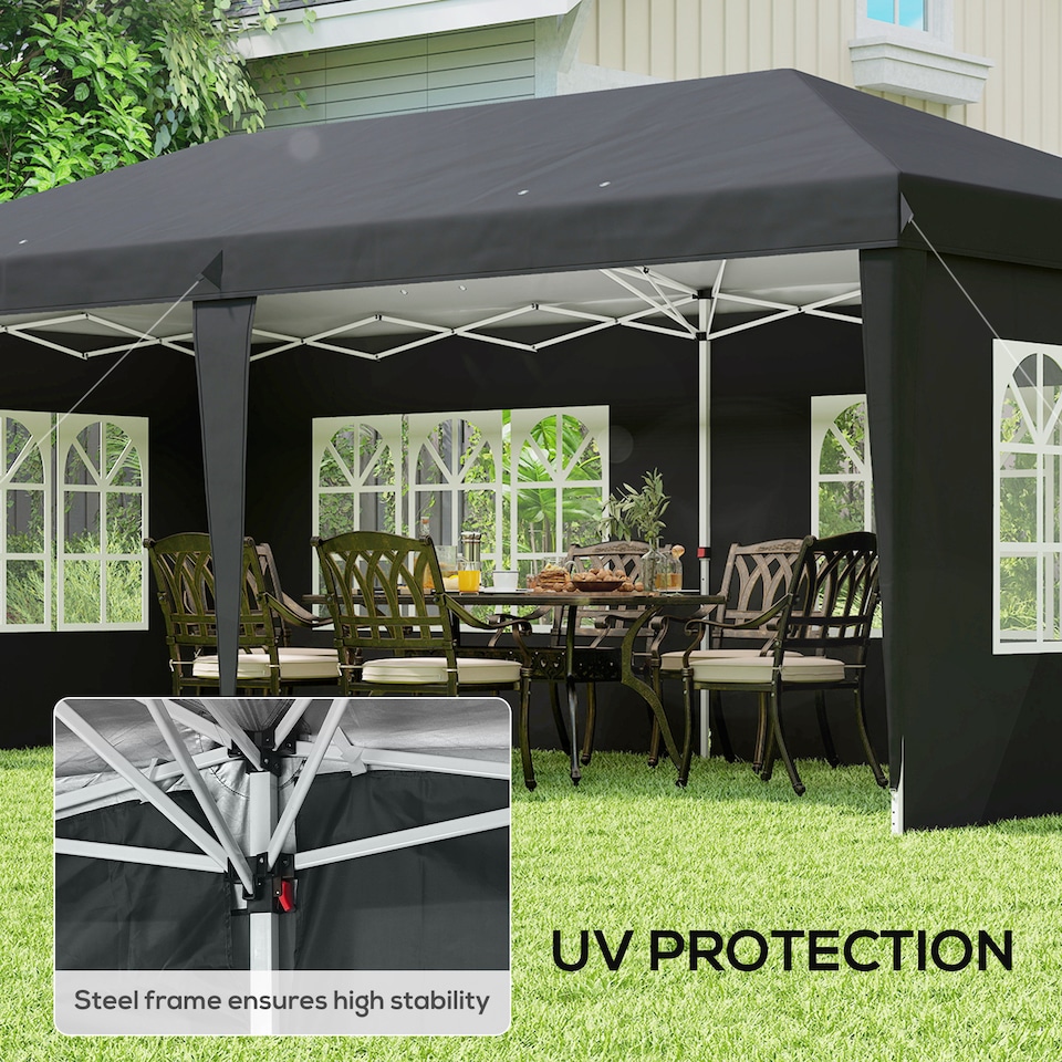image 1 of Outsunny 3 x 6m Garden Pop Up Gazebo, Height Adjustable Marquee Party Tent with Sidewalls, Storage Bag, Black