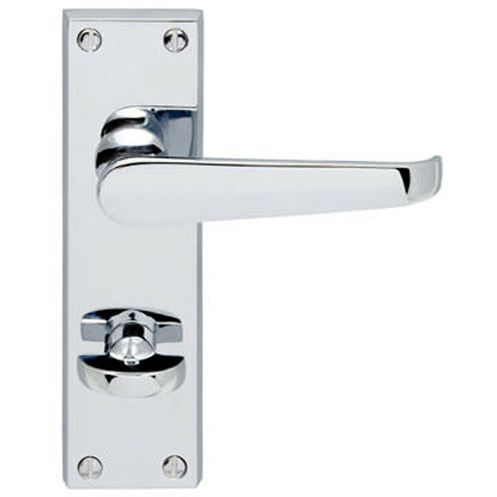 Loops Victorian Flat Lever on Bathroom Backplate Handle 150 x 42mm Polished Chrome