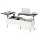 image 1 of COSTWAY Lift Top Coffee Table w/Storage Compartments Walnut White