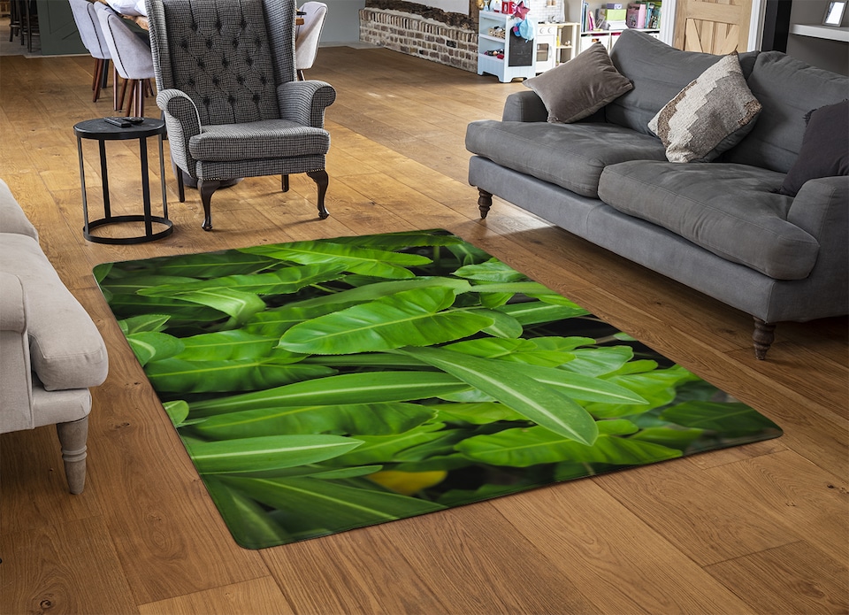 image 1 of Abstract Background Of Dark Green Leaves Designer Rug | Multi