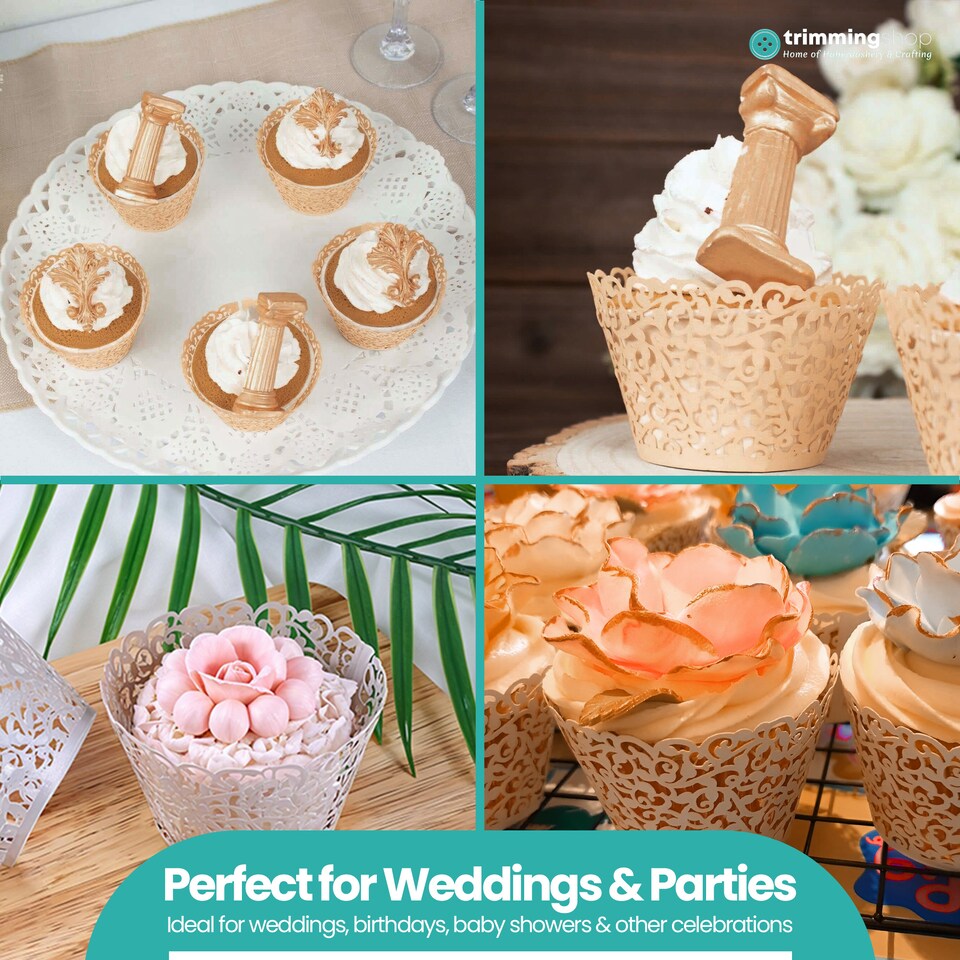 image 1 of Cupcake Wrappers Laser Cut Floral Design Paper Cup Holders - 25pcs