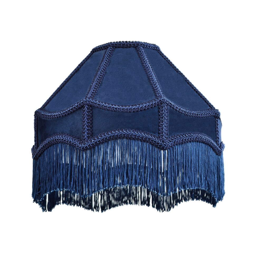 image 1 of Traditional Victorian Empire Lampshade in Midnight Blue Velvet with Tassels | Blue