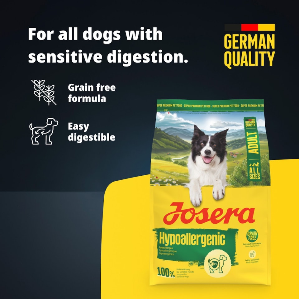 image 1 of Josera Adult Hypoallergenic complete dog food | Allergy relief | Sensitive digestion | Novel single animal protein | Grain-free | All breed sizes | 5x0.9kg
