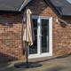 image 3 of Outdoor 6 Person Rectangular Glass Top Garden Dining Table Benches & Chairs With Beige Banana Parasol and Base