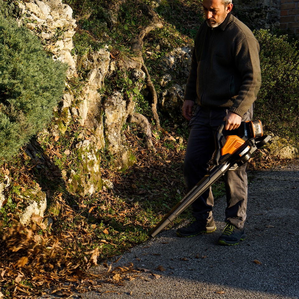 image 1 of WORX 40V cordless brushless leaf blower and vacuum with collection bag - with 2 4AH battery and charger WG583E