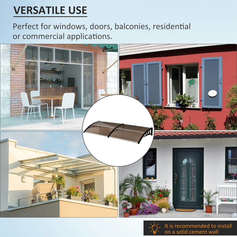 image 1 of Outsunny Outdoor Curved Window Porch Canopy Awning UV Rain Cover 0.8x2m Brown | Brown | Brown | 1