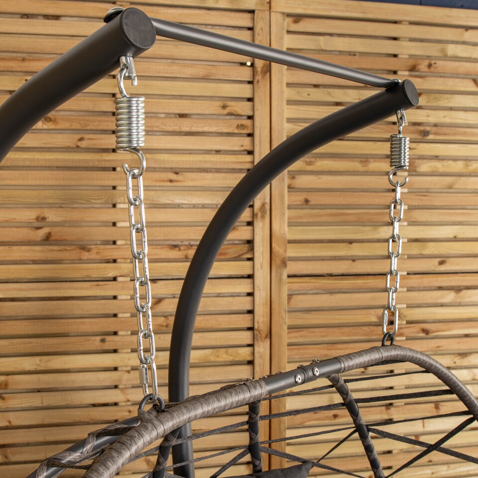 image 1 of Samuel Alexander 2 Seater Hanging Garden Rattan Egg Chair with Steel Frame and Waterproof Cover in Grey | Grey | Grey