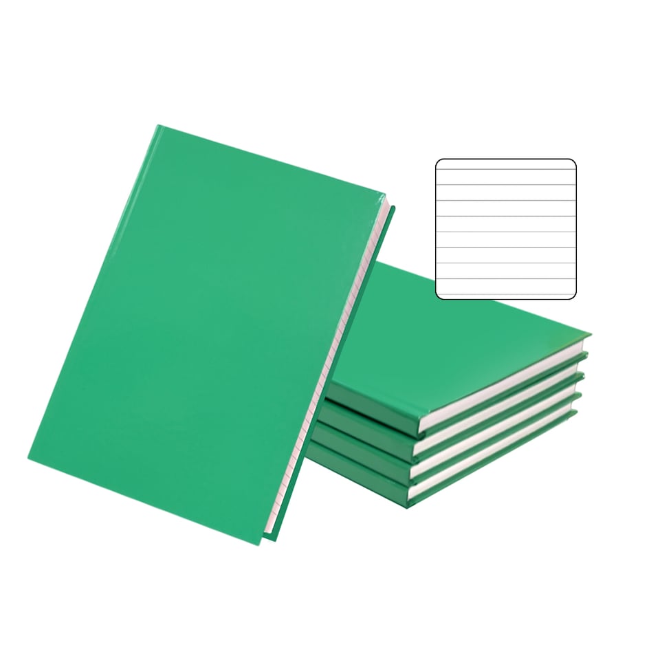 image 1 of Pack of 5 A5 160 Pages 8mm Ruled Green Casebound Notebooks