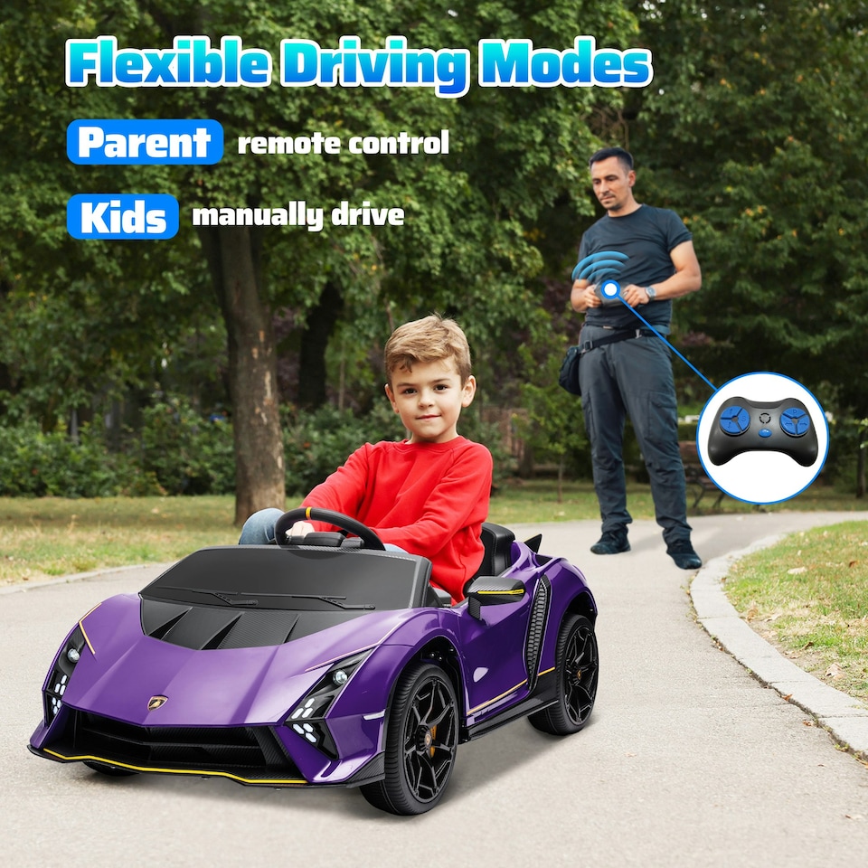 image 1 of AIYAPLAY 12V Lamborghini Autentica Licensed Ride on Car, Purple