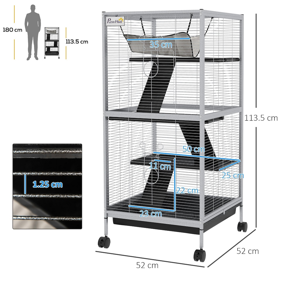 image 1 of PawHut Rolling Small Animal Cage for Chinchillas Ferrets Kittens W/ Ramp Grey
