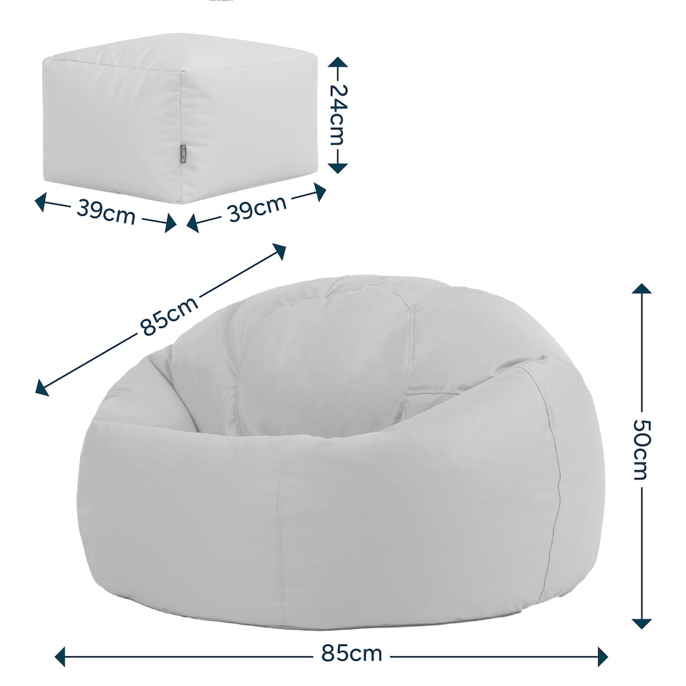 image 1 of icon Kingston Adult Classic Indoor Outdoor Bean Bag & Square Footstool Pouffe Black