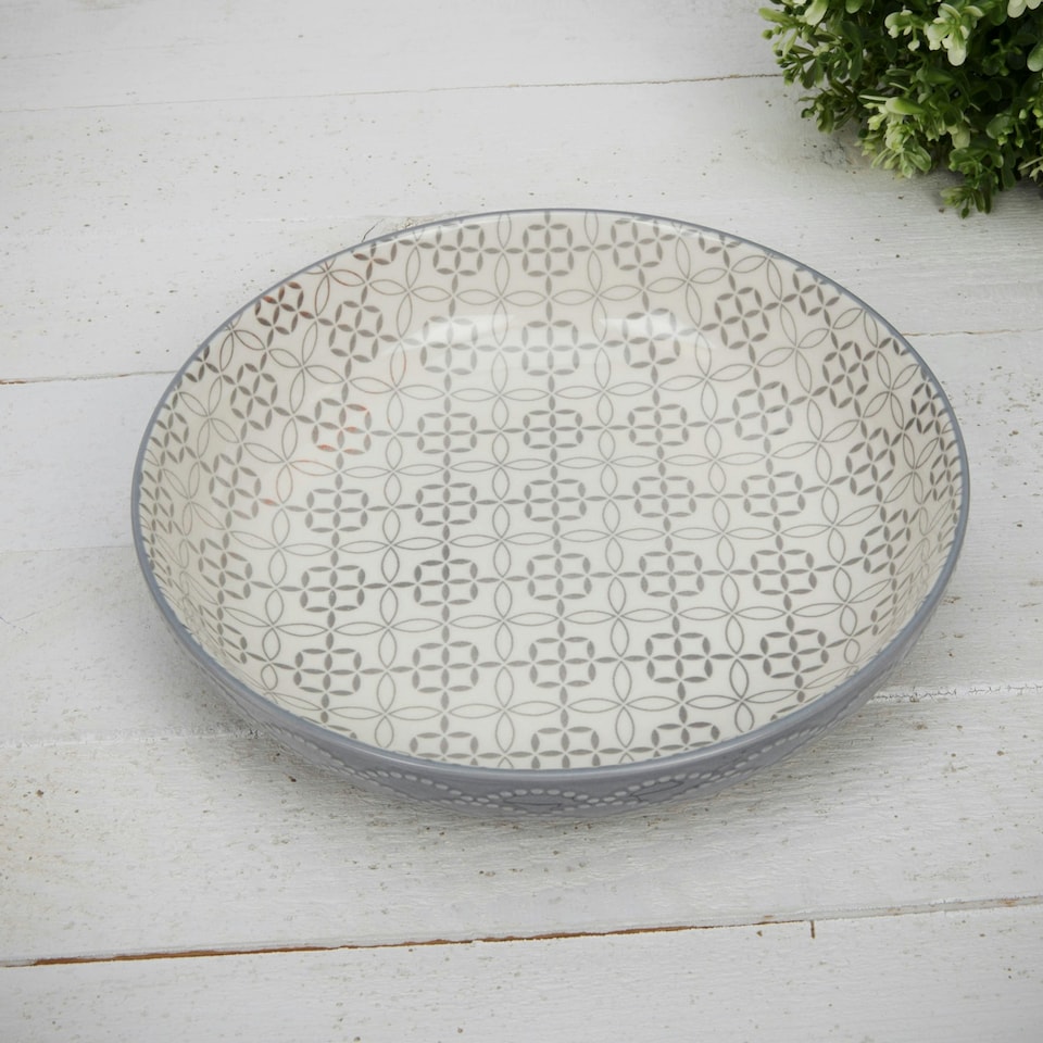 image 1 of Set of 4 Tile Pattern Pasta Bowls Multi | Blue, Grey, Black