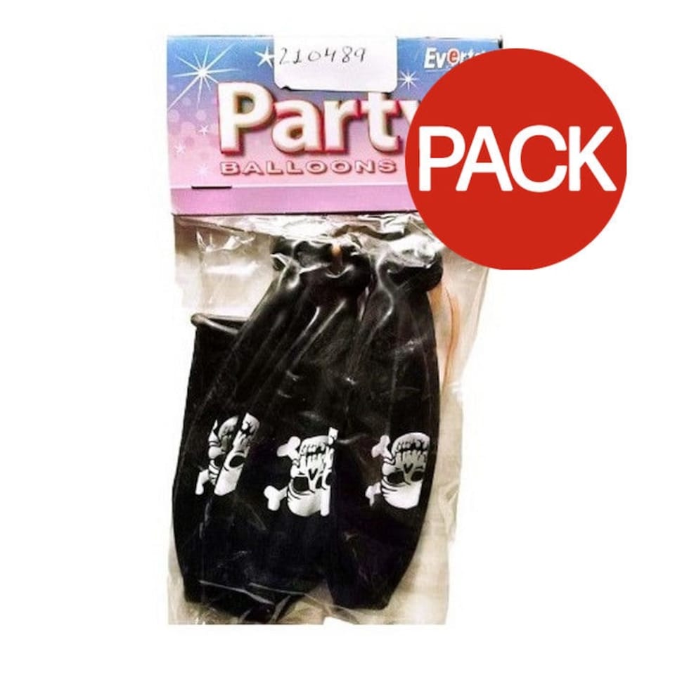 Everts Latex Skull And Crossbones Party Balloons (Pack of 10) - Black/White - One Size