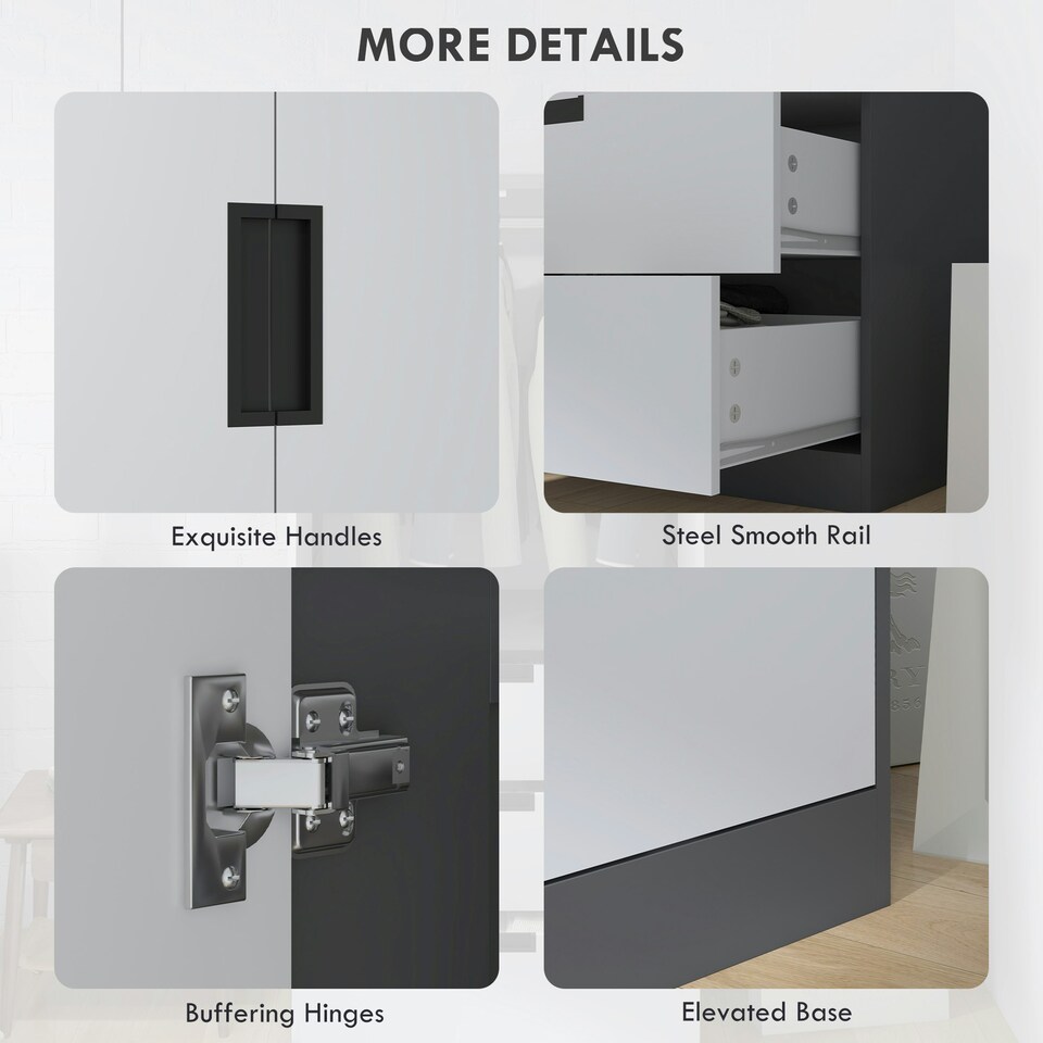 image 1 of HOMCOM 2 Door Wardrobe Modern Wardrobe with 3 Drawer and Hanging Rod, Grey