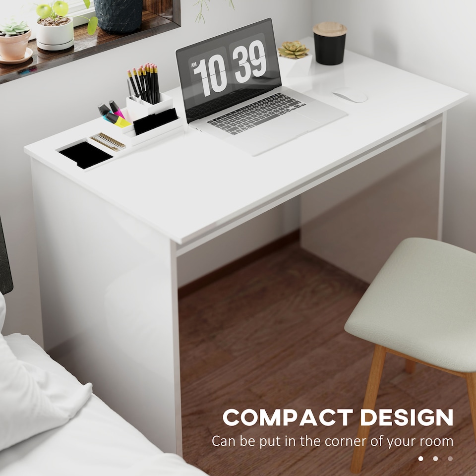 image 1 of HOMCOM Computer Desk Writing Table Study Workstation Storage High Gloss White