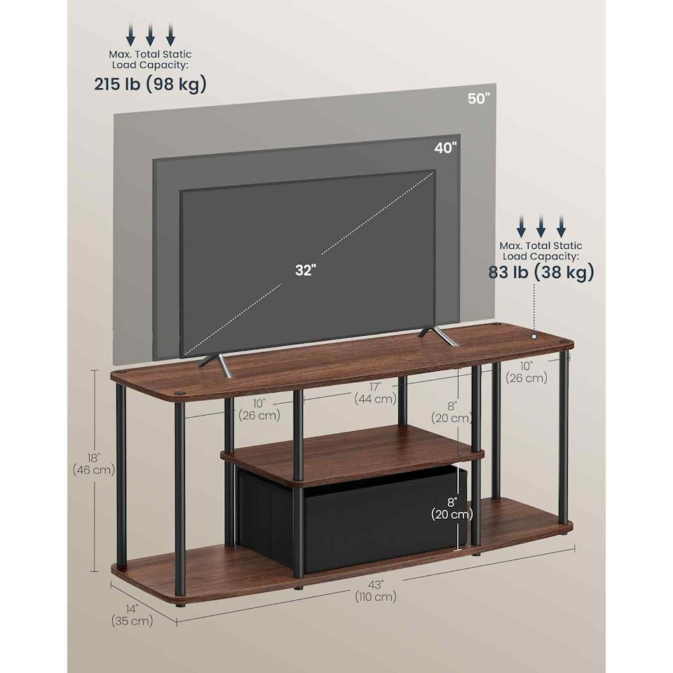 image 1 of TV Stand with Shelves, Entertainment Unit for Living Room and Bedroom, Tool-Free Assembly, Natural Walnut and Ink Black