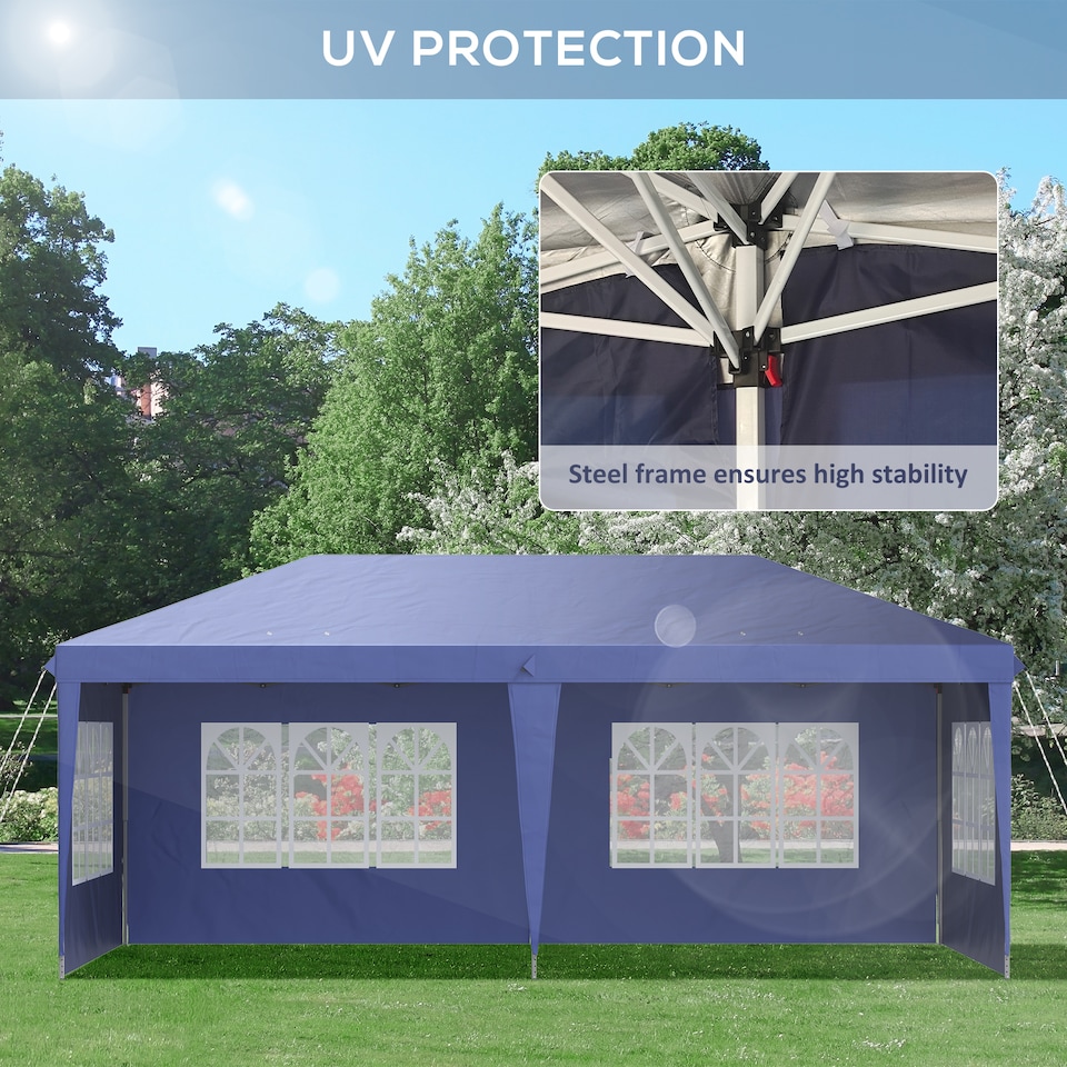 image 1 of Outsunny 3 x 6m Garden Pop Up Gazebo, Height Adjustable Marquee Party Tent with Sidewalls, Storage Bag, Blue