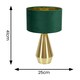 image 3 of ValueLights Jax Gold Dimmable Touch Table Lamp with Forest Green Velvet with Gold Inner Lamp Shade