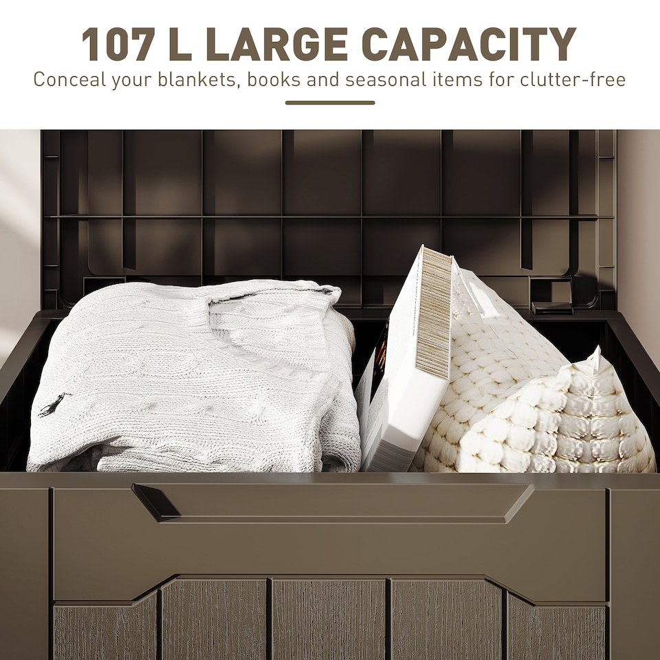 image 1 of HOMCOM 107L Outdoor Balcony Garden Furniture Storage Box with Lock Hole, Plastic Storage Trunk with Lid and Side Handles, All Weather Resistant Large Chest, Safe and Secure for Patio, Dark Brown | Brown | Dark Brown