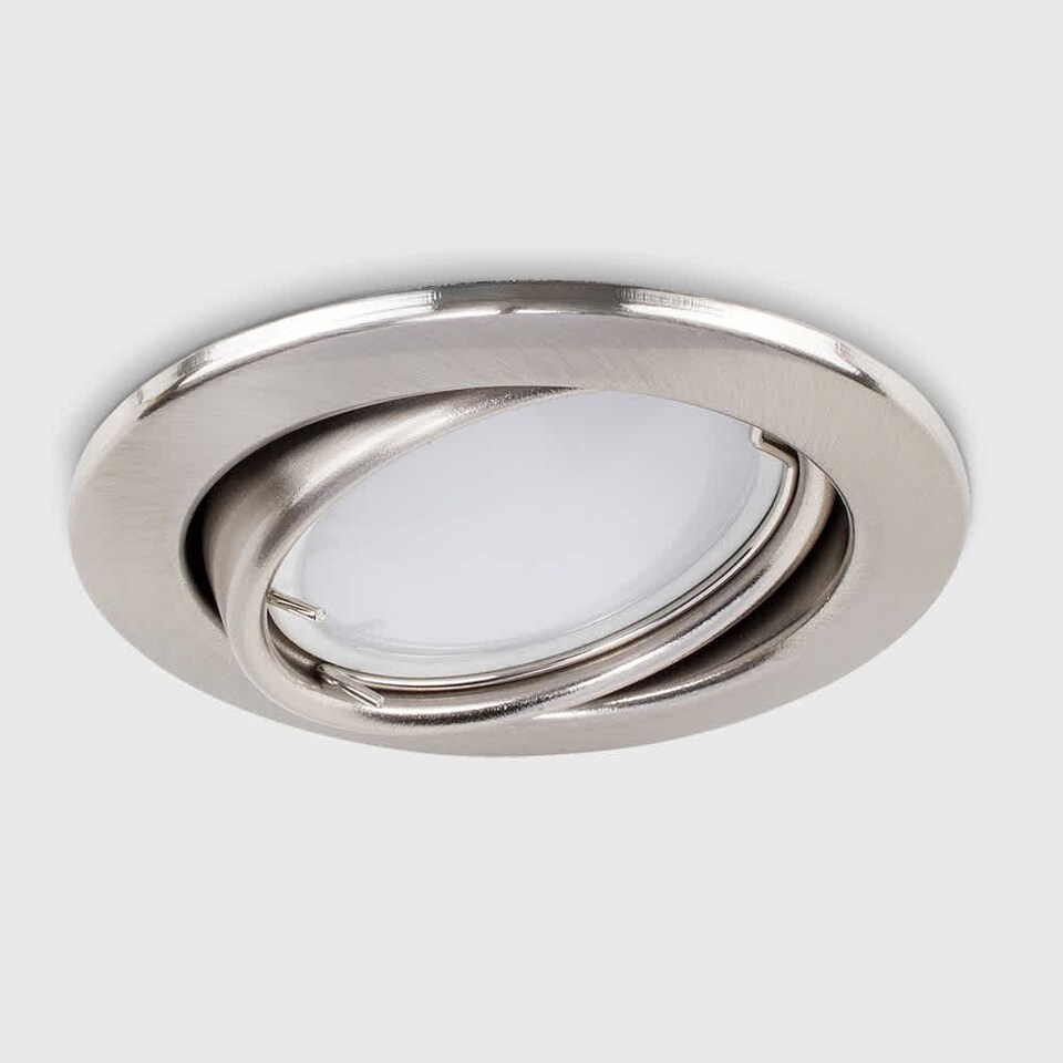 image 1 of ValueLights Downlight Tiltable Fire Rated Brushed Chrome Ceiling Light Fitting Single Pack