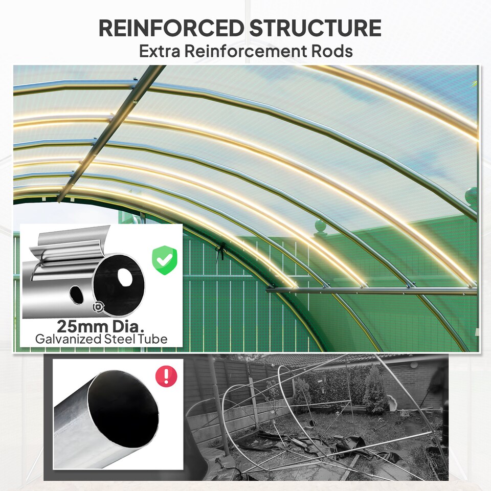 image 1 of Outsunny Tunnel Greenhouse Upgraded Structure, Hinged Doors, 4 x 3 m, Green | Green | 1